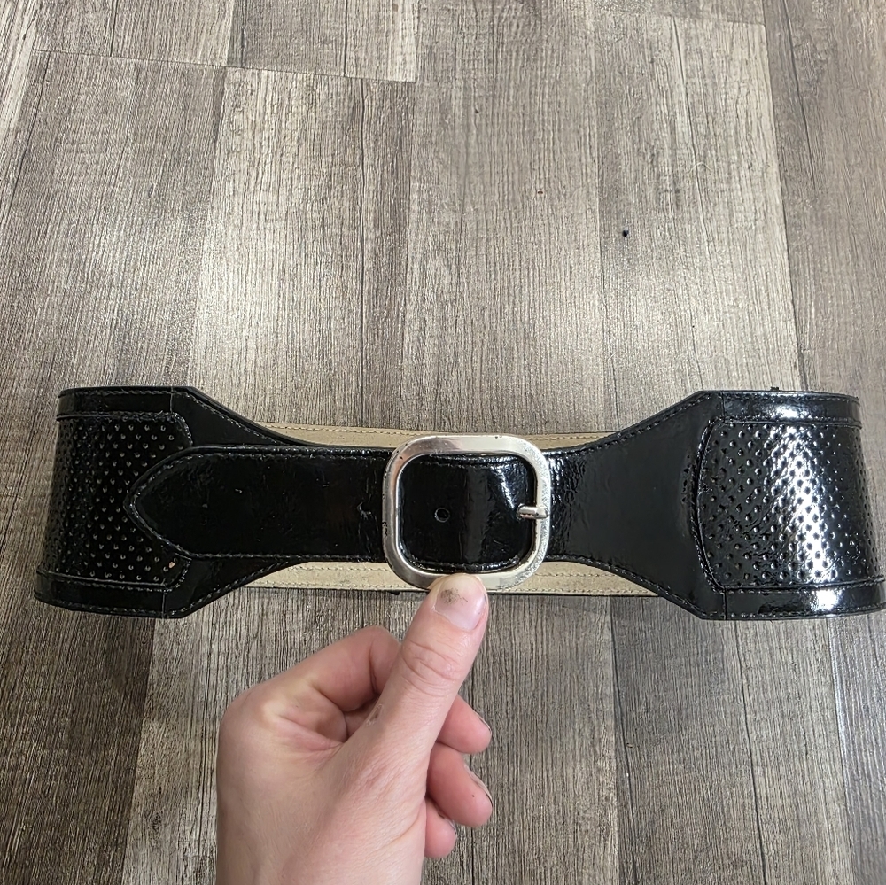 Antonio Melani Designer Black Leather Waist Belt Wide S Whimsigoth Goth